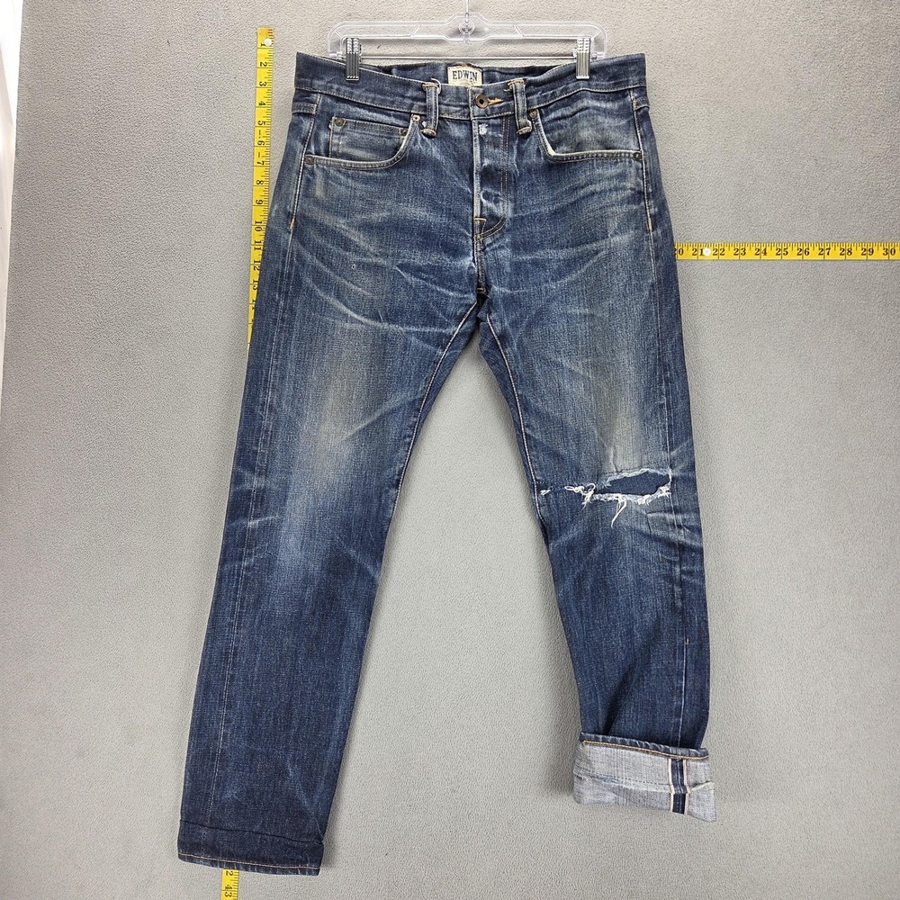 Edwin Jeans Blue Selvedge ED-55 Relaxed Tapered Whiskers Hoenycomb Fits 34x30